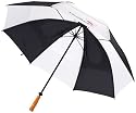 Gustbuster Pro Series 62" Umbrella Black/White 2 Striped Wooden Handle