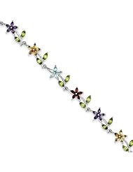 Sterling Silver 7.75inch Multi-color Semi-precious Floral Bracelet, Best Quality Free Gift Box Satisfaction Guaranteed