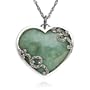 Sterling Silver Marcasite and Green Jade Heart Pendant, 18"
