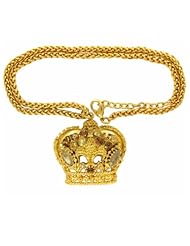 Crown Pendant Italian-Made Gold-Finished Brass Necklace with Florentine Lily