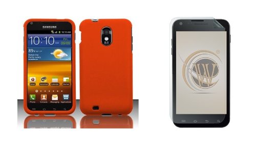 Samsung Galaxy S II Epic 4G Touch (Sprint) Premium Combo Pack - Halloween Orange Rubberized Shield Hard Case Cover + Atom LED Keychain Light + Screen Protector
