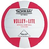 Tachikara SV-MNC Volley-Lite volleyball with Sensi-Tech cover, regulation size but lighter (scarlet/white).