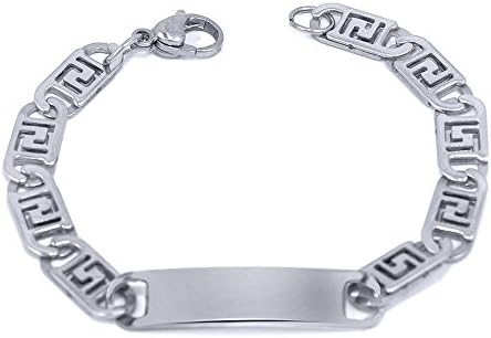 Greek Style Engravable Children Stainless Steel Link ID Bracelet Silver-Tone 5.9" Inch , 15cm