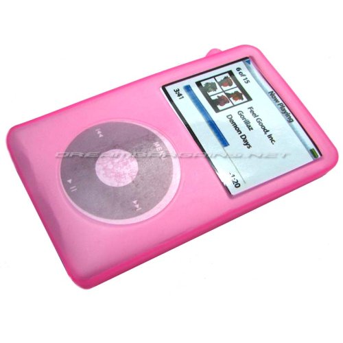 DreamBargains Premium iPod Classic 80gb 160gb / iPod Video 30gb 60gb 80gb Silicone Case with Armband Slots - Pink + Protective Screen Film - Combo Pack