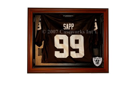 Oakland Raiders Football Jersey Display Case with Removable Face and Classic Wood Finish Frame