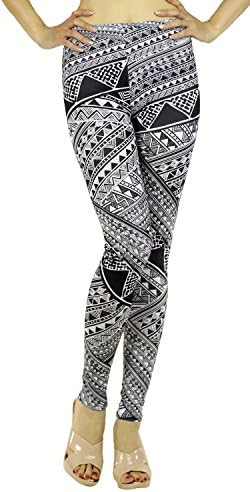 Red Lime Sunday Classy Black White Aztec Tribal Leggings (M)