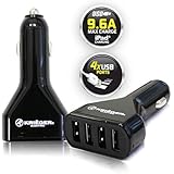 Lifetime Warranty - KRI&Euml;GER&reg; 9.6A / 48W 4-Port USB Car Charger Smart IC Technology for iPhone, iPad Air 2, Samsung Galaxy S6 / S6 Edge, Nexus, HTC M9, Motorola, Nokia and Much More