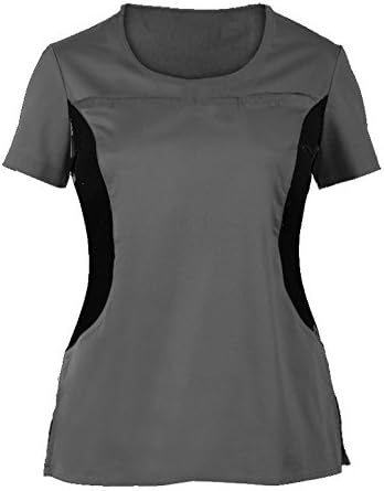 G Med Women's V Neck w. Knit Panels Scrub Top and Pant 2 Piece Fashion Sets(SET-MED,DGYA1-M)