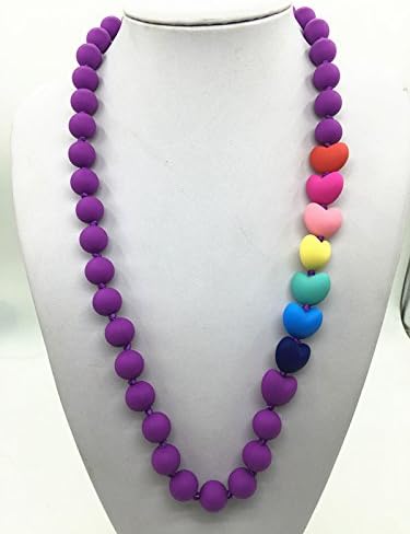 Baby And Mommy Beads Food Silicone Teething - Food grade Silicone Teething Necklace with heart beads baby chew necklace Nursing necklace (Purple Rainbow) By Ancientfrappy ...