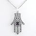 Hamsa Hand Pendant with Amethyst Gemstone and Menorah Design in Sterling Silver on 18" Rhodium and Sterling Box Chain, #8387