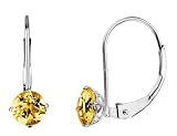 Citrine Gemstone French Back 5mm Solitaire Earring in 14K White Gold