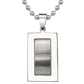 Handsome Style: Designer Inspired Titanium Dog Tag Pendant for Men on a Stainless Steel Ball Chain with a Brushed-finish Contoured Centerpiece