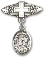 Sterling Silver Baby Badge with St. Elizabeth Ann Seton Charm and Badge Pin with Cross