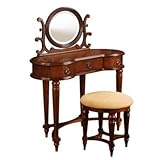 IMAGE OF Vanity Set with Kidney Shaped Table in Antique Mahogany Finish