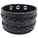 KONOV Mens Leather Bracelet, Wide Cuff Bangle, Fit 7-8.5 inch, Black