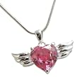 Bling Angel Wing Flying Heart Crystal Necklace with Pink CZ Heart