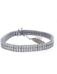14k White Gold 7.90 Carat 2-Row Box Shape Round Diamond Tennis Bracelet