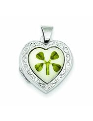 Genuine .925 Sterling Silver Mop With 4 Leaf Clover 2-Frame Heart Locket 0.8 Grams. 100% Satisfaction Guaranteed.