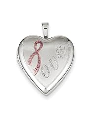 Sterling Silver 20mm Satin Pink Ribbon Love Heart Locket
