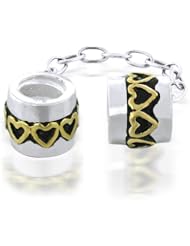 Bling Jewelry 925 Sterling Silver Gold Vermeil Heart Safety Chain Bead Fits with Chamilia Troll Pandora Bracelets