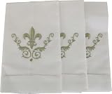 Set of 3 ~ Hemstitched Fleur de Lis Fingertip Guest Towel Elegant embroidery 14 by 22 inches