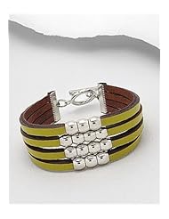 Lawn Green Leather Bracelet In White Base