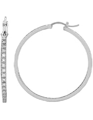 .925 Sterling Silver CZ Hoop Prong Set Earrings 70mmx2.5mm Jumbo Hoops