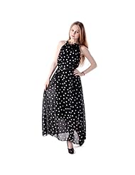 Modest Polka Dot Print Chiffon/Polyester Sleeveless  Flowy Maxi Dress  With Ruffles