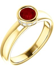 10K Yellow Gold 5.00mm Round Cut Chatham Created Ruby and Diamond Ring -- LIFETIME WARRANTY