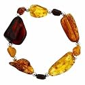 Sterling Silver .925 Genuine Honey Brown Amber Stone Nugget Bead Bracelet