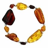 Sterling Silver .925 Genuine Honey Brown Amber Stone Nugget Bead Bracelet