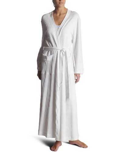 Hanro Women's Long Waffle Robe,White,Small