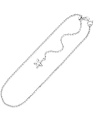 14K White Gold Star Accent Cable Link Adjustable Anklet
