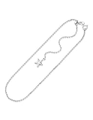 14K White Gold Star Accent Cable Link Adjustable Anklet