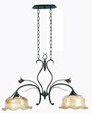 Kenroy Home 90802AT Blossom Two-Light Island Light, Aruba Teak with Amber Iridescent Globes