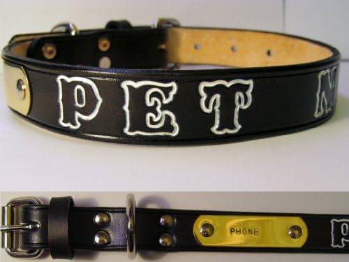 Haigler and Wallace Best Personalized Black Leather Dog Collar with name plate ID tag