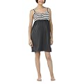 Moody Mamas Maternity Striped Nursing Nightgown - Charcoal