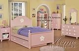 4pc Twin Size Bedroom Set with Flower Emblem in Pink Finish