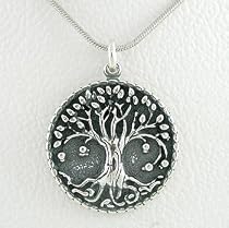 Round Sterling Silver Tree of Life Pendant on an 18" Rhodium Snake Chain, #8528