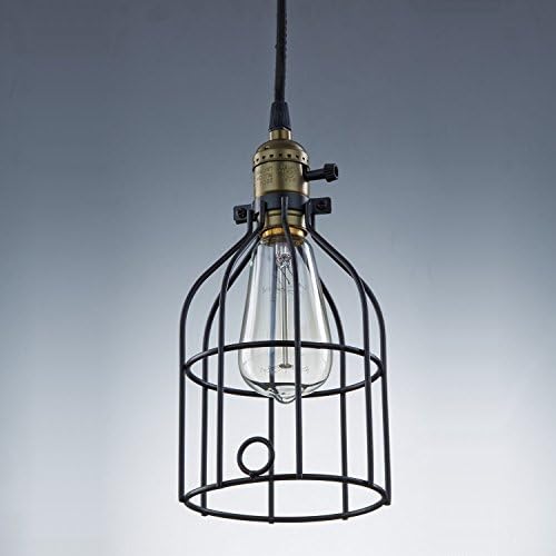 CLAXY® Ecopower Vintage Style Industrial Hanging Light Mini Pendant Cage Wire Lamp Guard Black
