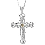 14K White Gold Mens Diamond Cross Pendant with Yellow Diamonds 1.30 Ctw