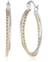 Goldtone Finish Silver Twist Hoop Earrings