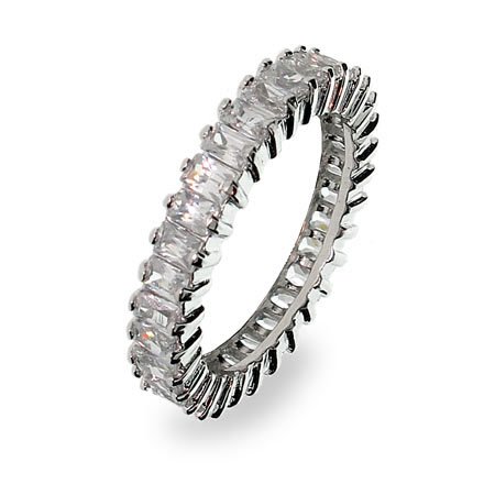 Eve's Addiction Sterling Silver Baguette Cut Cubic Zirconia Anniversary Band