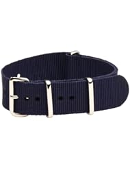 18mm Classic SS Nylon Solid Navy Blue - Easily Interchangeable Replacement Military Watch Strap / Band - Fits All Watches!!!