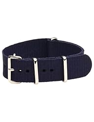20mm Classic SS Nylon Solid Navy Blue - Easily Interchangeable Replacement Military Watch Band / Strap - Fits All Watches!!!