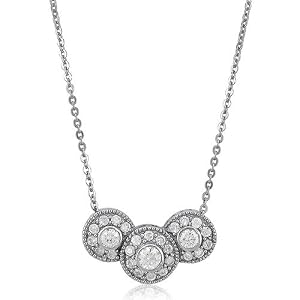 Cubic Zirconia CZ Tri Circles Pendant Chain Necklace - I