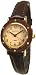 Tense Studded Round Face Wood Genuine Leather Brown Band Watch Women L7002S