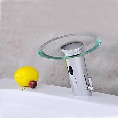 New Arrival Contemporary Chrome Brass Glass Waterfall Sensor Activated Bathroom Sink Faucet(Hot and Cold)