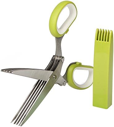 JQWORKLAND Herb Scissors Stainless Steel - Multipurpose Kitchen Shear with 5 Blades and Cover with Cleaning Comb