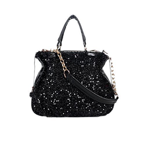 Korean Style Women's Black With Glitter Sequins Shoulder Bag Handbag